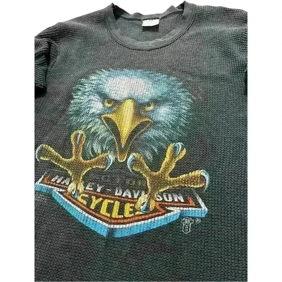Harley Davidson 1980’s 3D Emblem Eagle Waffle Weave Thermal - Picture 2 of 5